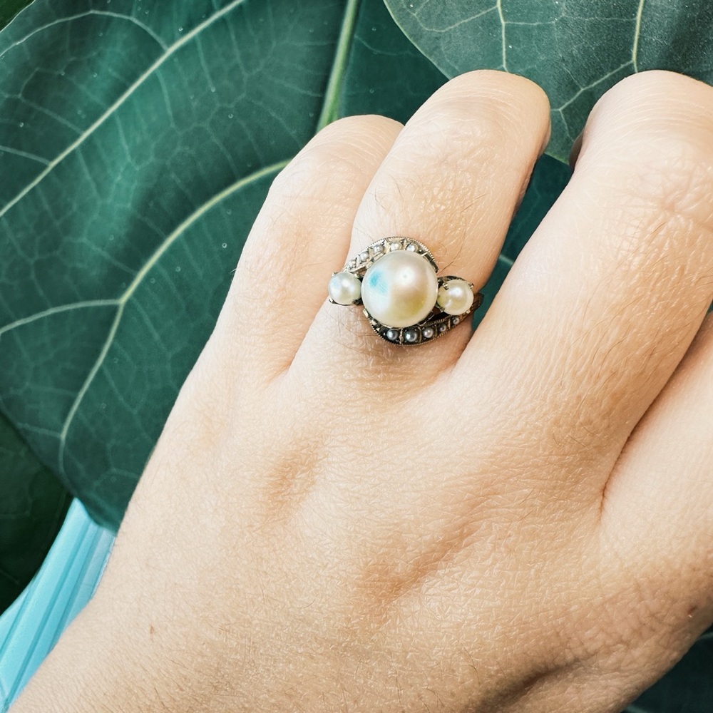 10K Vintage Pearl and Pearl Seed Ring -Size 5.75